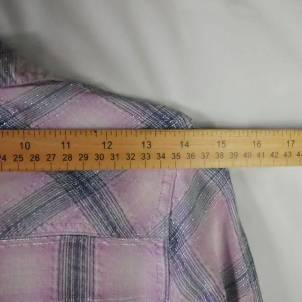 Justice Girls Size 16 Shirt Pink / Gray Plaid Long Sleeve Button Up